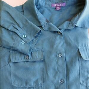 Roaman's Faux Suede Button Front Shirt 20W midnight teal overshirt top shacket